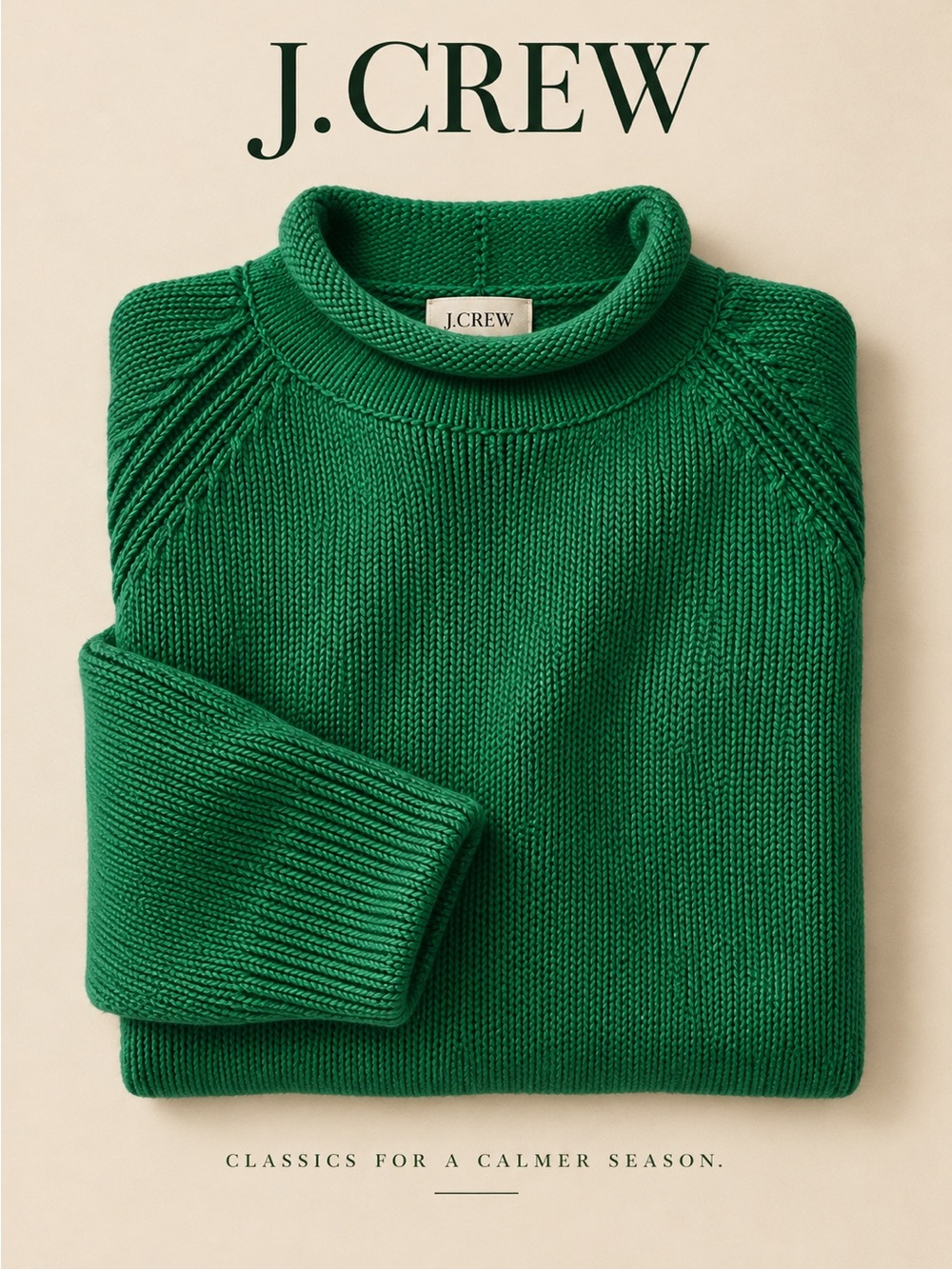 Iconic Vintage J.Crew Rollneck Sweater | Emerald Green | 100% Cotton | M 90s